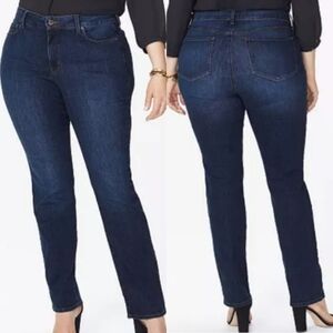 NYDJ High Rise Straight Leg‎ LiftXTuck Technology Denim Blue Jeans Sz 16 PLUS